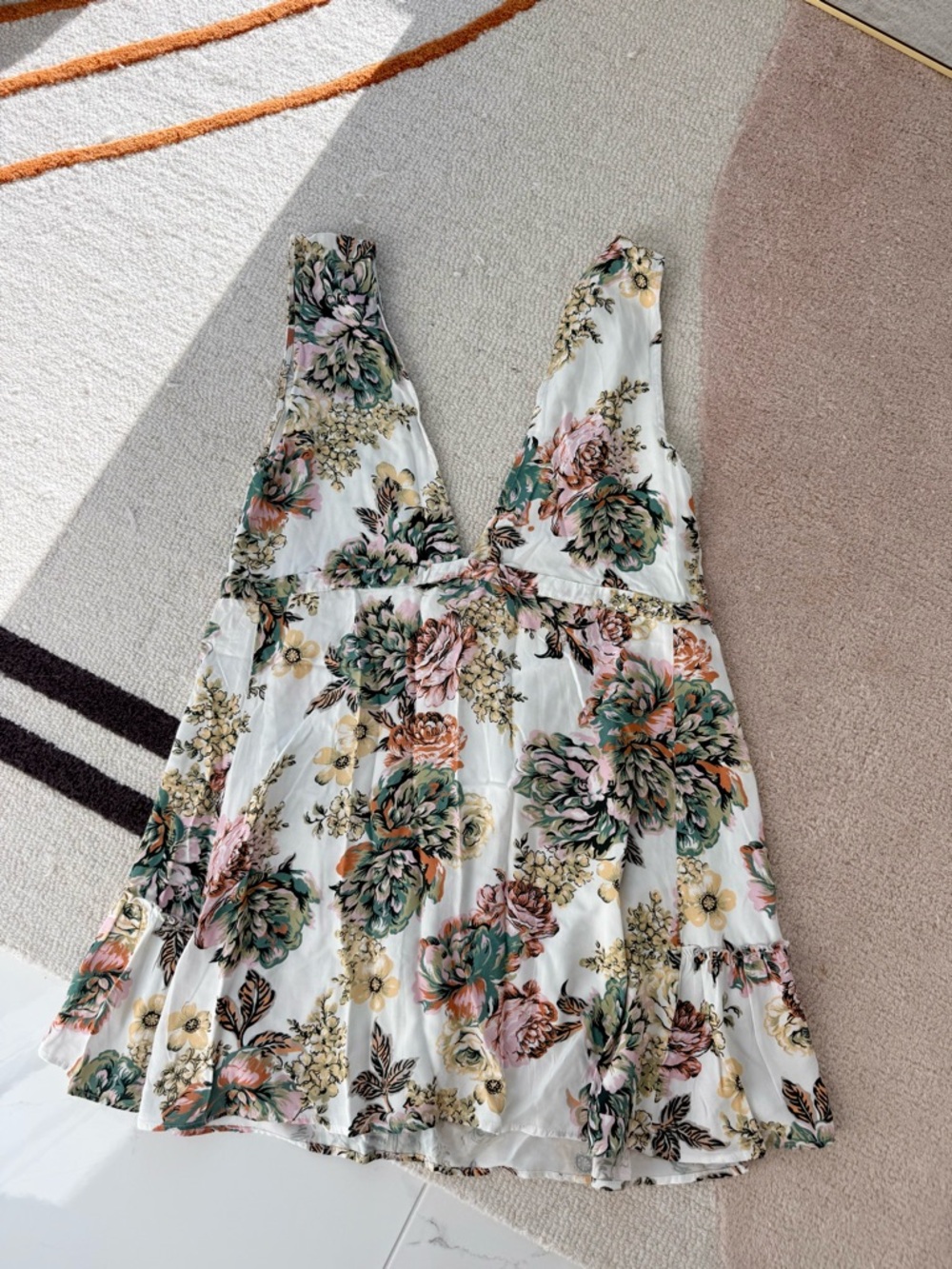 NWT Maaji Floral V-Neck Dress in White with Pink & Green Print
